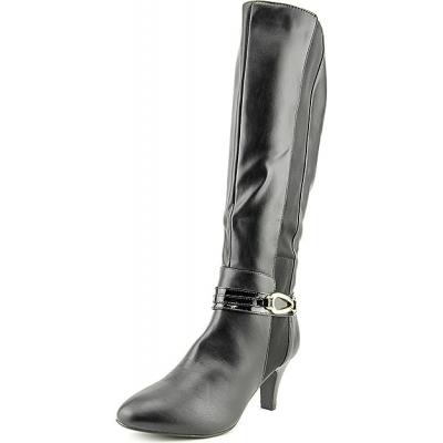 Round toe synthetic ivory knee high boots