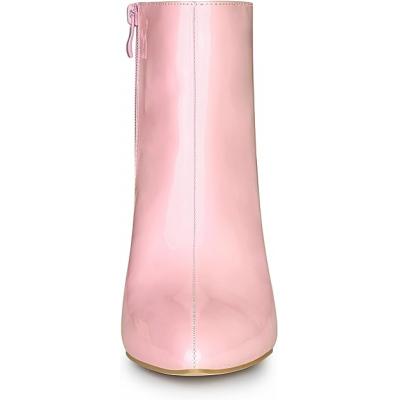 Pink women's pointed thin high heels and ankle boots